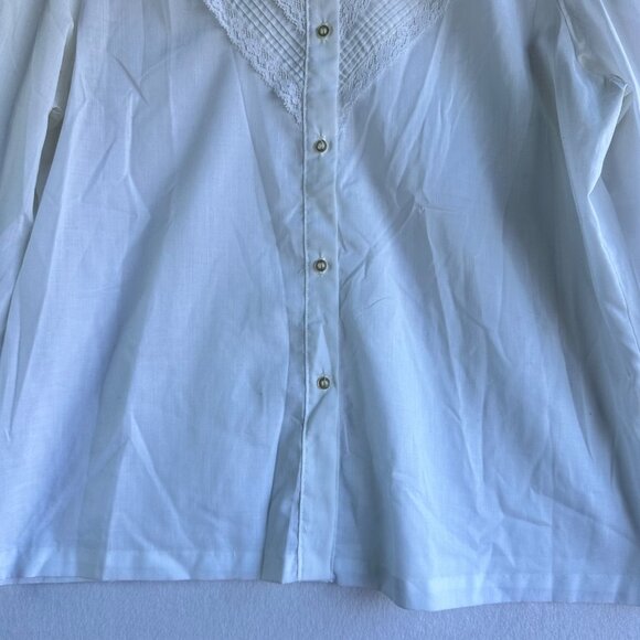Vintage Rhoda Lee Womens Button Blouse Large White Ruffle Victorian Romantic - Picture 4 of 12